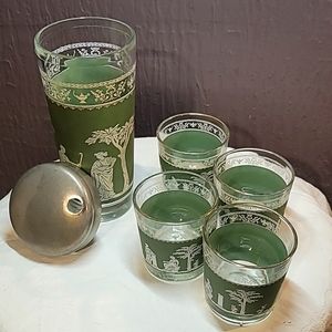 Bar Set Wedgwood Jeannette Glass Jasperware MCM Cocktail Mixer & Rocks Glasses